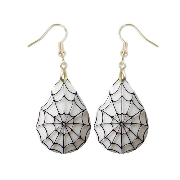 Mary B Decorative Art Jewelry - 3-D Look Spider Web Halloween Teardrop Earrings